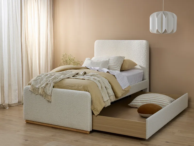 Pelle Boucle Single Trundle Bed | Boucle Beige Fabric
