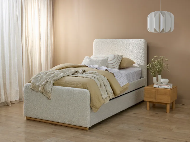 Pelle Boucle Single Trundle Bed | Boucle Beige Fabric