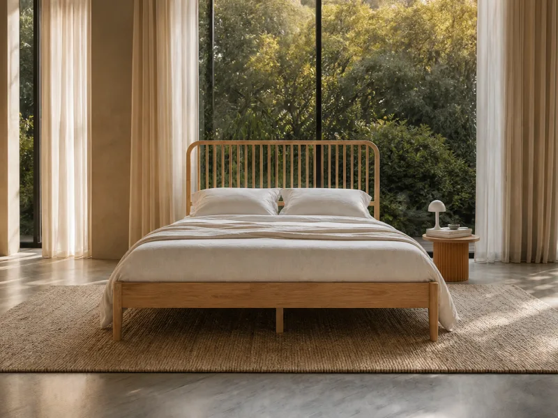 Roman Queen Bed | Natural Hardwood