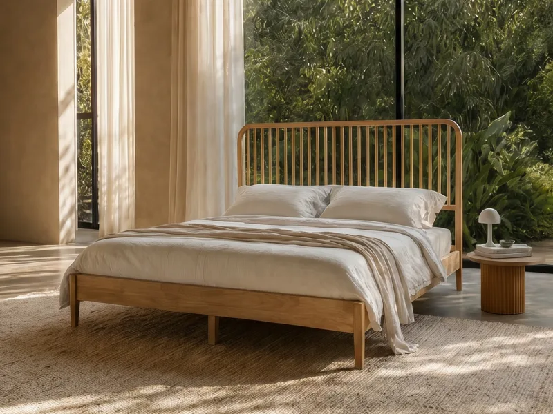 Roman Queen Bed | Natural Hardwood
