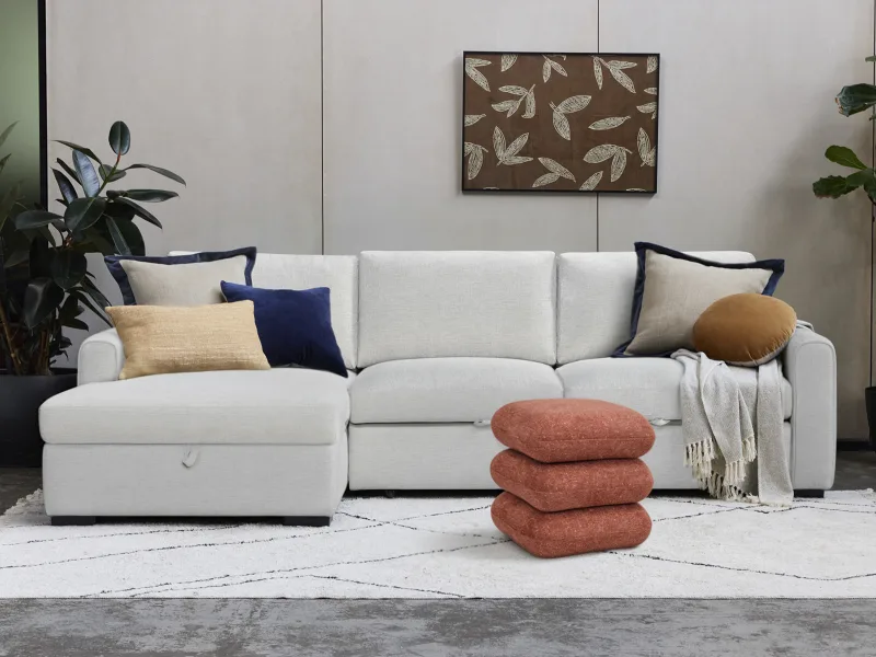 Siesta 2PCE Living Room Package | Left Chaise Storage | Beige & Rust