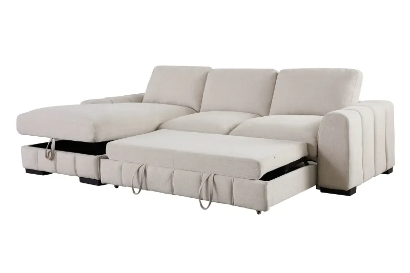 Sonna Beige Sofa with Pull-out Trundle and Storage | Left Chaise