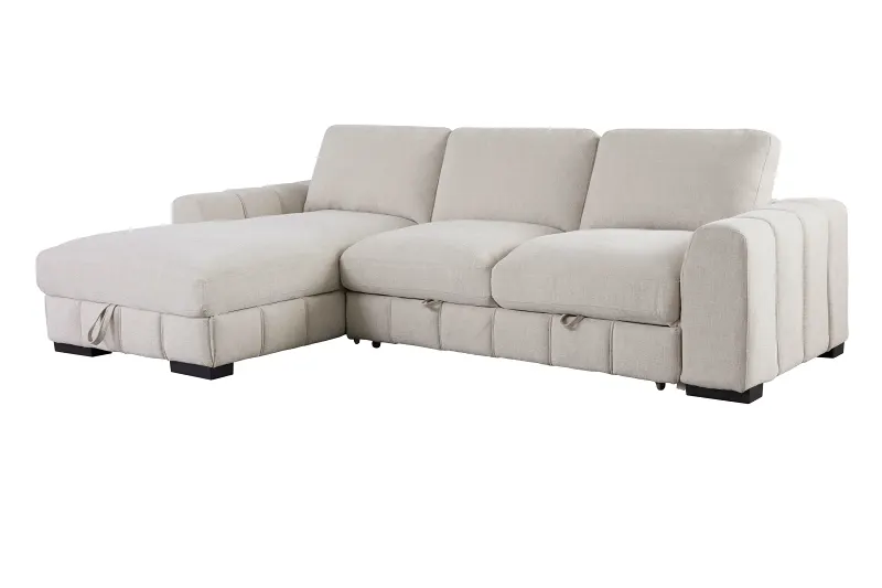 Sonna Beige Sofa with Pull-out Trundle and Storage | Left Chaise
