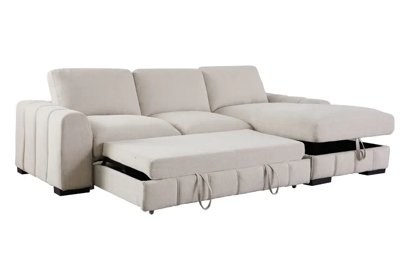Sonna Beige Sofa with Pull-out Trundle and Storage | Right Chaise