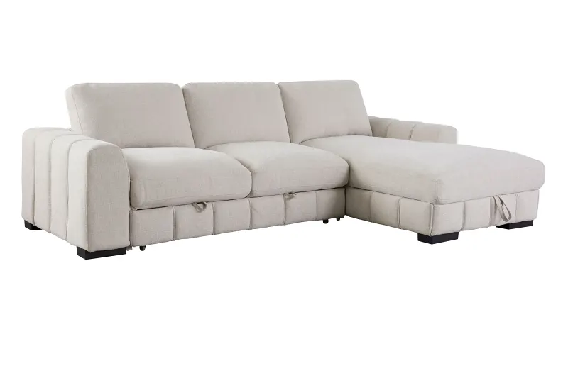 Sonna Beige Sofa with Pull-out Trundle and Storage | Right Chaise