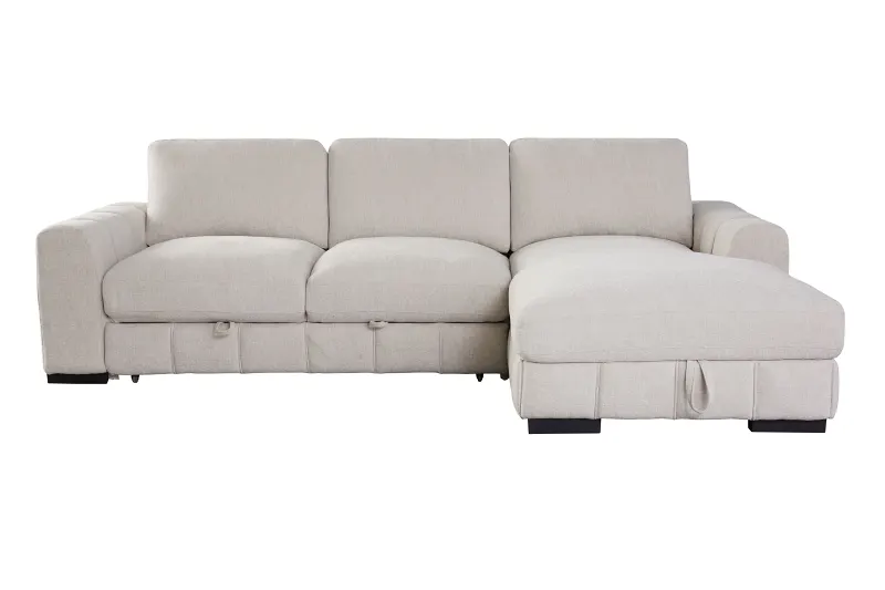 Sonna Beige Sofa with Pull-out Trundle and Storage | Right Chaise