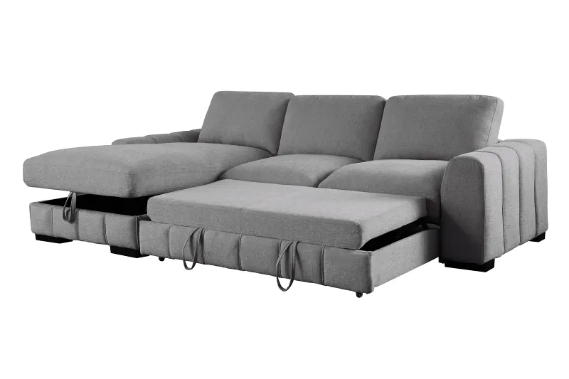 Sonna Grey Sofa with Pull-out Trundle and Storage | Left Chaise