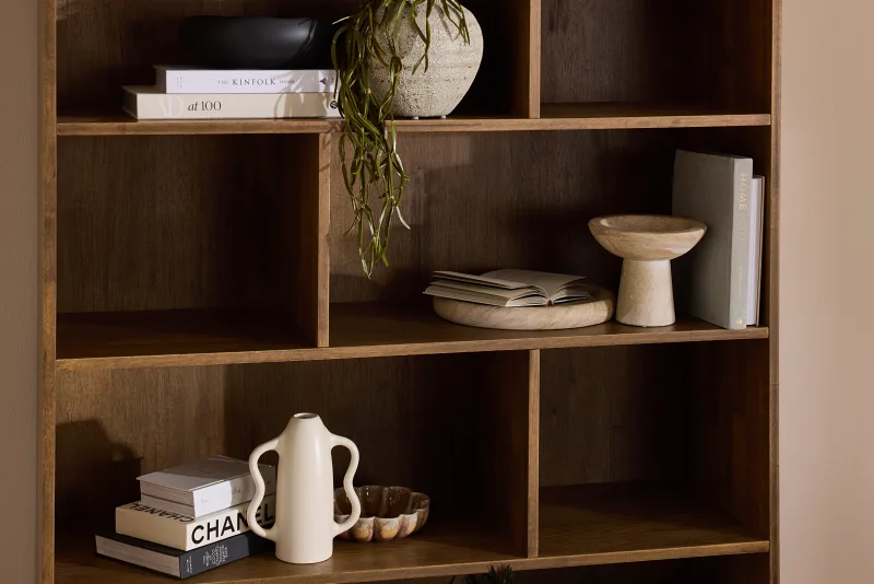 Stax Hardwood Staggered Bookcase | Rustic Walnut | Wide (1200mm)