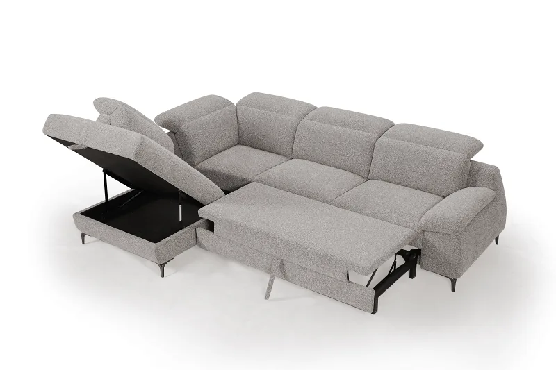 Sydney Boucle Beige Sofa Bed with Storage | Left Chaise