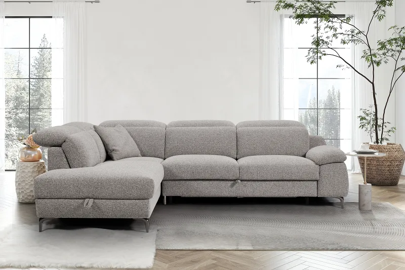 Sydney Boucle Beige Sofa Bed with Storage | Left Chaise