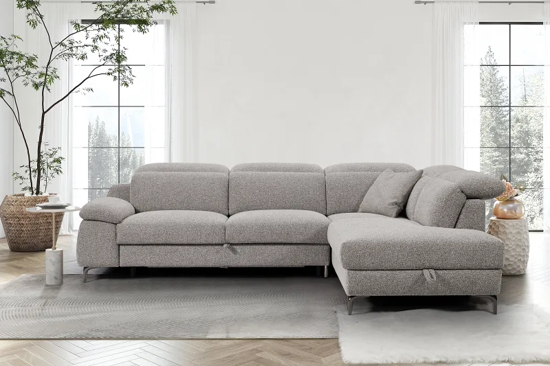 Sydney Boucle Beige Sofa Bed with Storage | Right Chaise
