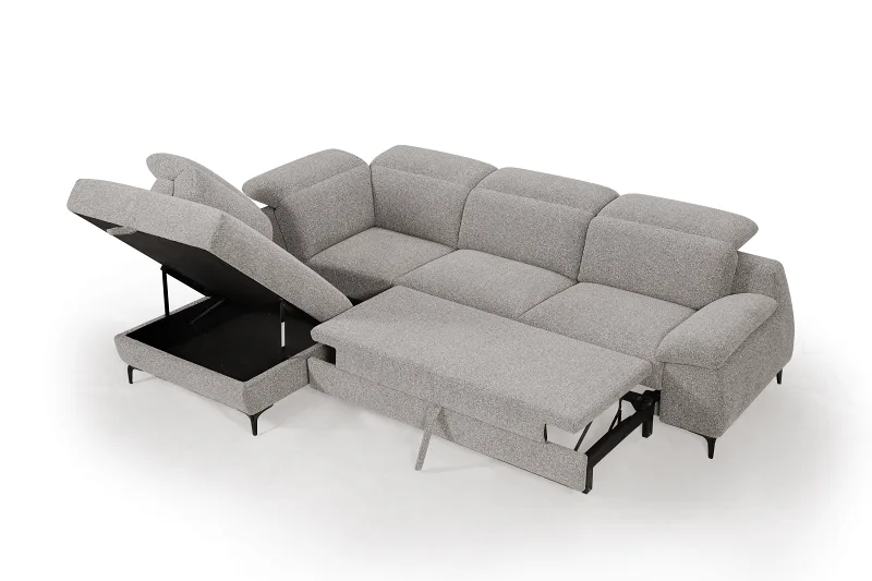 Sydney Boucle Beige Sofa Bed with Storage | Left Chaise