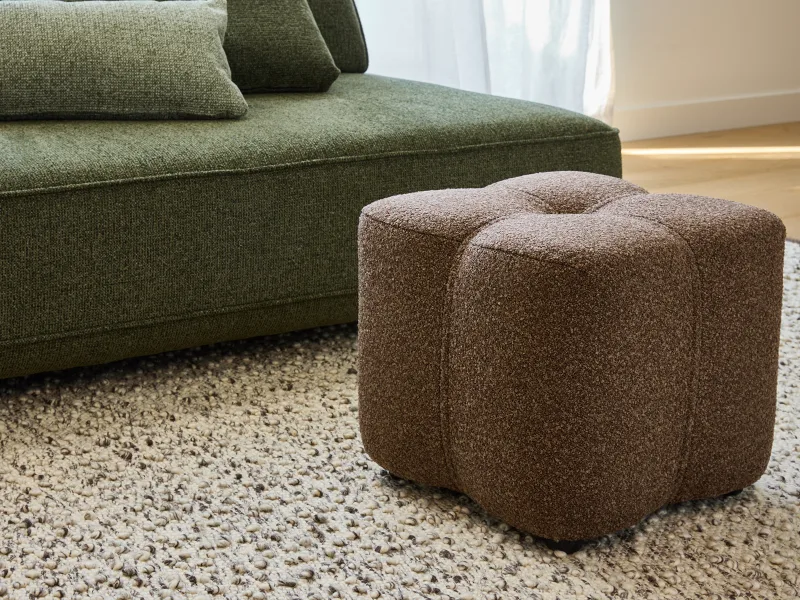 Tulip Brown Boucle Fabric Ottoman