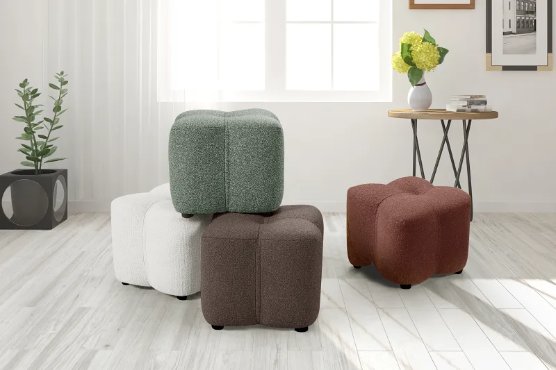 Tulip Brown Boucle Fabric Ottoman