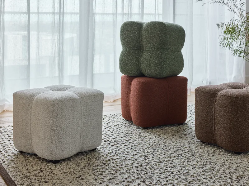 Tulip Brown Boucle Fabric Ottoman