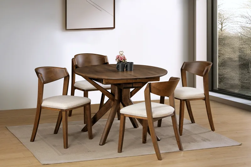 Villa Hardwood Dining Chair | Rustic Walnut | Beige Fabric