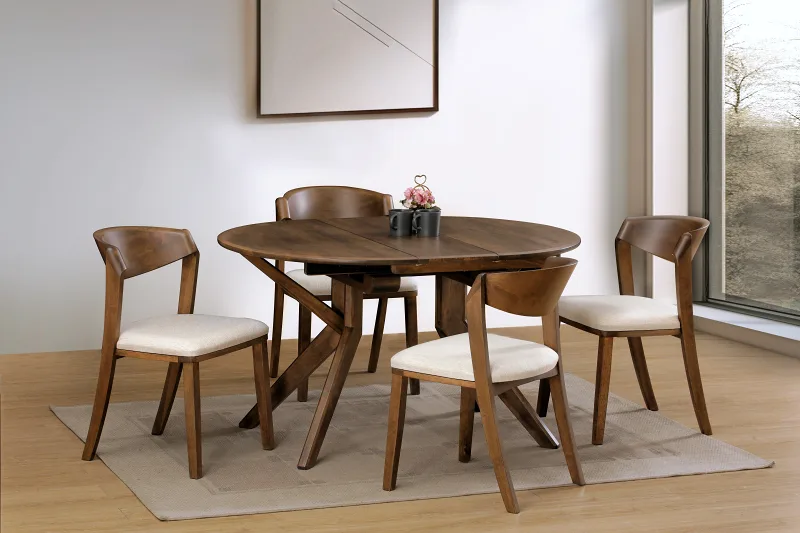 Villa Hardwood Dining Chair | Rustic Walnut | Beige Fabric