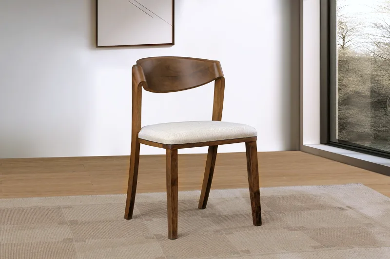 Villa Hardwood Dining Chair | Rustic Walnut | Beige Fabric
