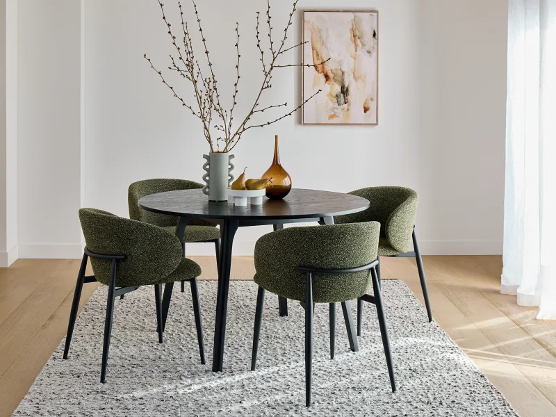 Vogue 5PCE Round Black Dining Set | Olive Green Fabric