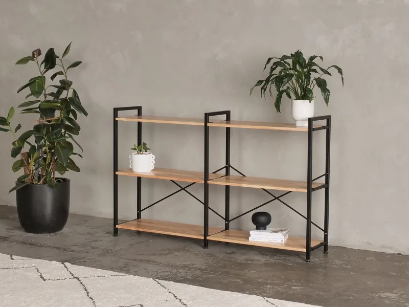 Axel 2PCE Modular Shelving Unit | Black Steel & Natural Hardwood | Short (1675mm)