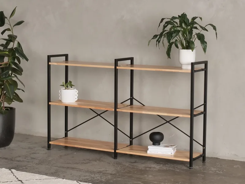 Axel 2PCE Modular Shelving Unit | Black Steel & Natural Hardwood | Short (1675mm)