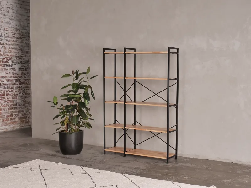 Axel 2PCE Modular Shelving Unit | Black Steel & Natural Hardwood | Tall (1275mm)