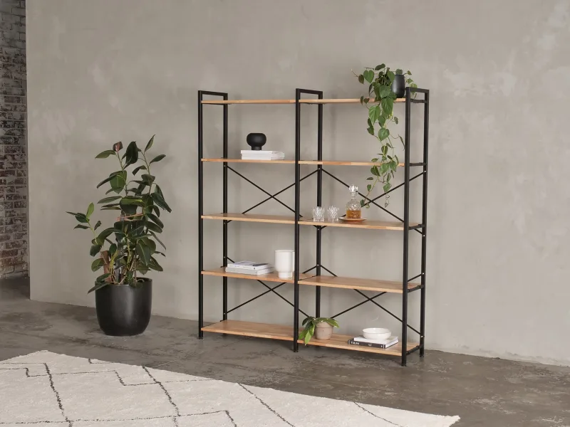 Axel 2PCE Modular Shelving Unit | Black Steel & Natural Hardwood | Tall (1675mm)