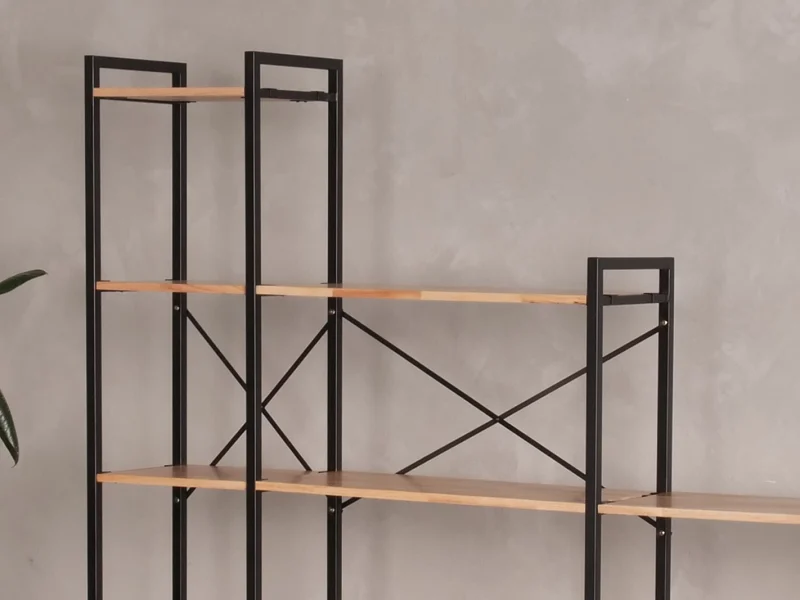 Axel 3PCE Modular Shelving Unit | Black Steel & Natural Hardwood | Step (2100mm)