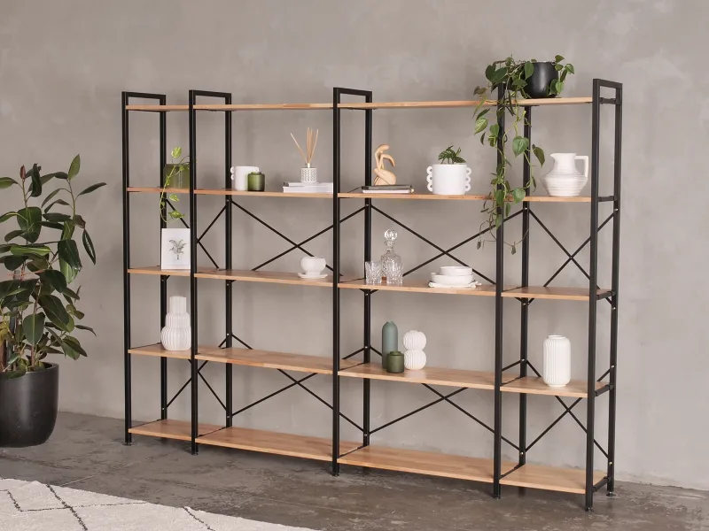 Axel 4PCE Modular Shelving Unit | Black Steel & Natural Hardwood | Tall (2525mm)