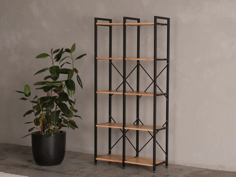 Axel 2PCE Modular Shelving Unit | Black Steel & Natural Hardwood | Tall (875mm)