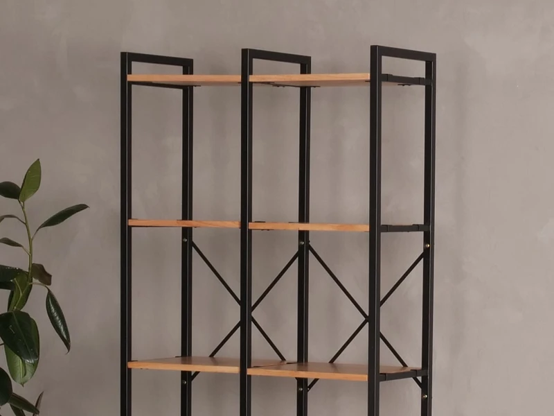 Axel 2PCE Modular Shelving Unit | Black Steel & Natural Hardwood | Tall (875mm)