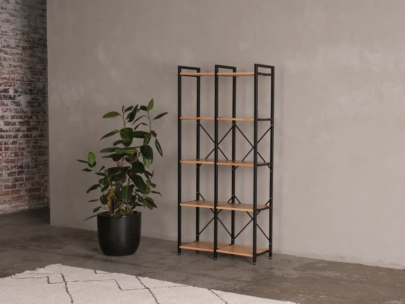 Axel 2PCE Modular Shelving Unit | Black Steel & Natural Hardwood | Tall (875mm)