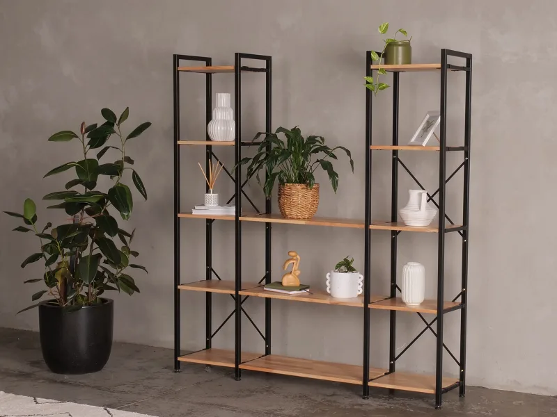 Axel 3PCE Modular Shelving Unit | Black Steel & Natural Hardwood | U-Shape (1700mm)