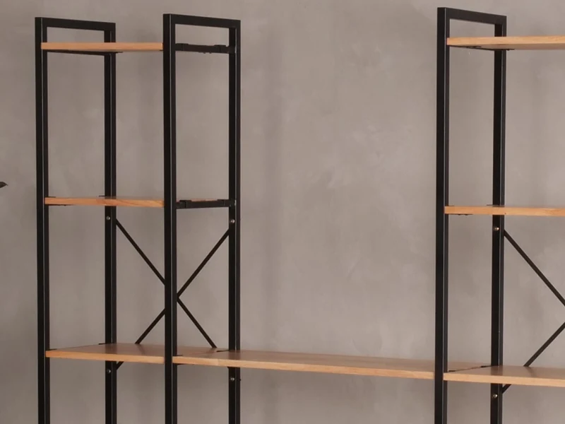 Axel 3PCE Modular Shelving Unit | Black Steel & Natural Hardwood | U-Shape (1700mm)