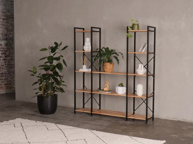 Axel 3PCE Modular Shelving Unit | Black Steel & Natural Hardwood | U-Shape (1700mm)