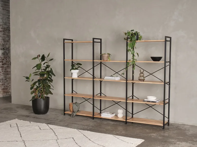 Axel 3PCE Modular Shelving Unit | Black Steel & Natural Hardwood | U-Shape (2500mm)