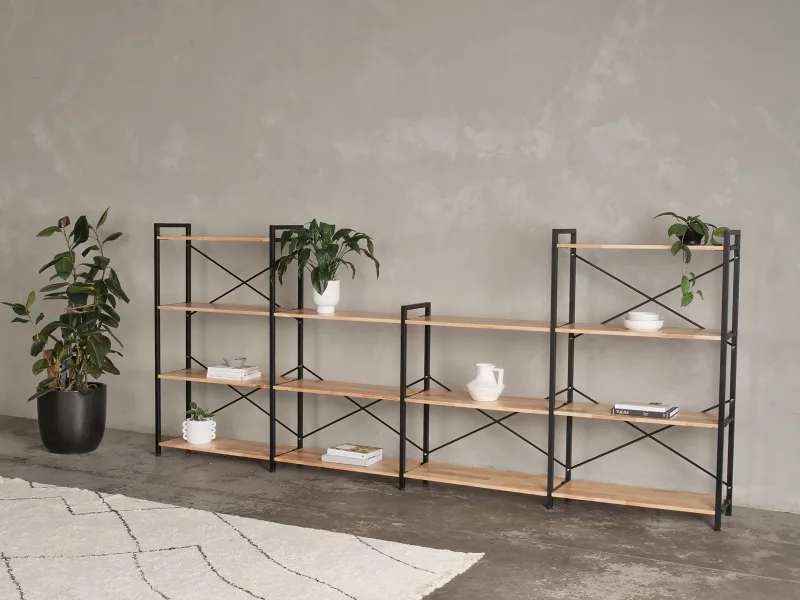 Axel 4PCE Modular Shelving Unit | Black Steel & Natural Hardwood | U-Shape (3325mm)