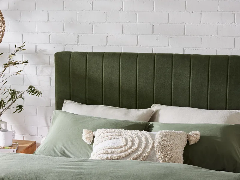 Franki 2PCE King Headboard and Bed Base Bundle | Natural & Green Fabric