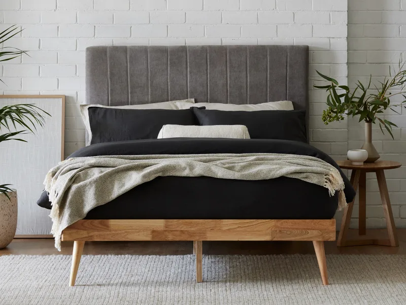 Franki 2PCE Double Headboard and Bed Base Bundle | Natural & Grey Fabric