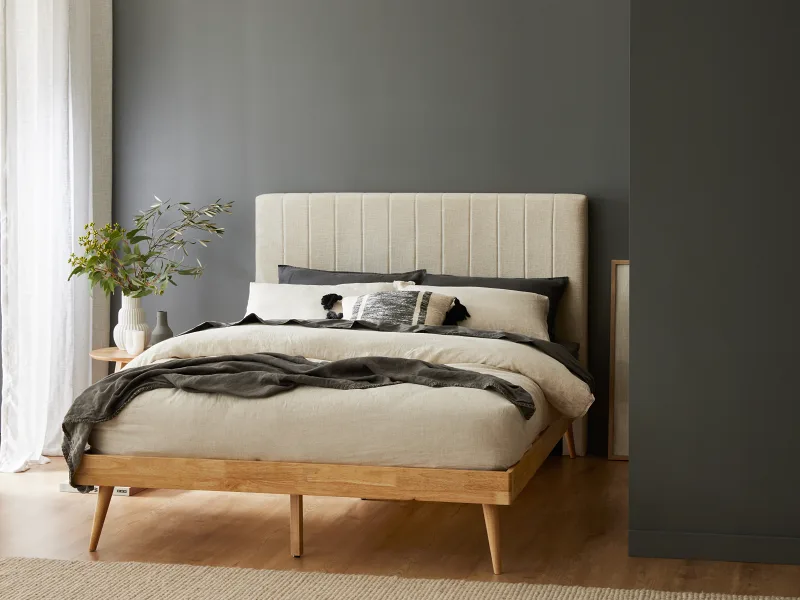 Franki 2PCE King Headboard and Bed Base Bundle | Natural & Beige Fabric