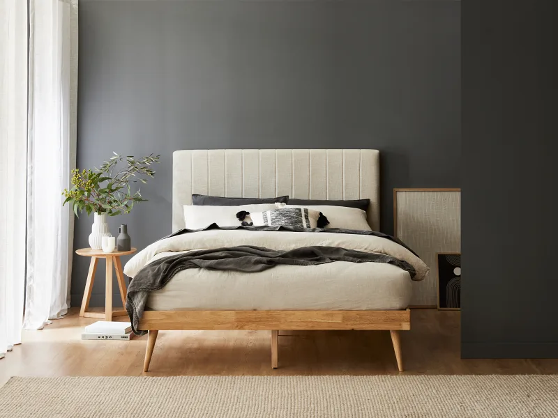 Franki 2PCE King Headboard and Bed Base Bundle | Natural & Beige Fabric