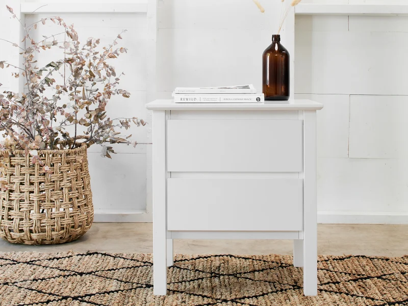 Myer 3PCE White Hardwood Tallboy & Bedside Table Set