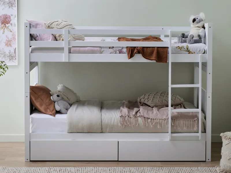 Myer White Single Bunk Bed with Storage | Hardwood Frame