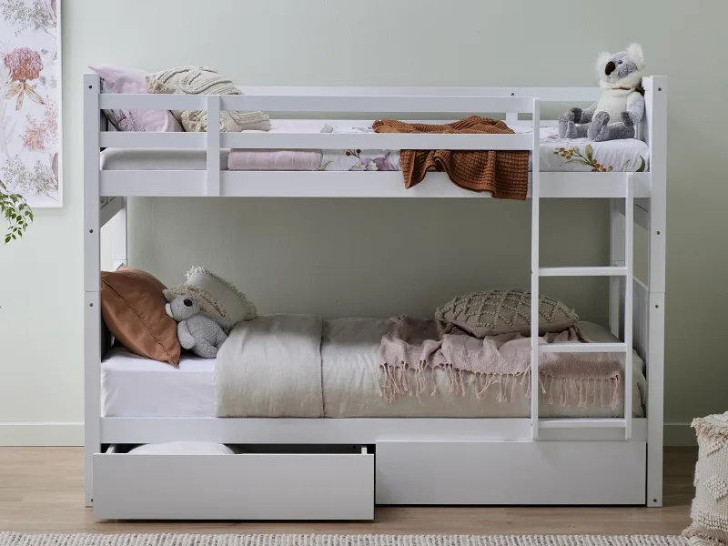 Myer White Single Bunk Bed with Storage | Hardwood Frame