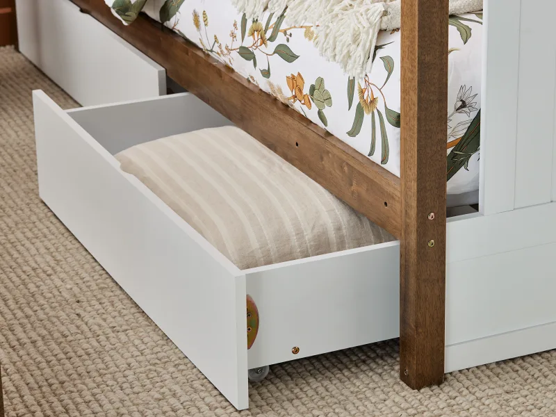 Myer King Single Bunk Bed with Storage | Rustic Walnut Hardwood Frame