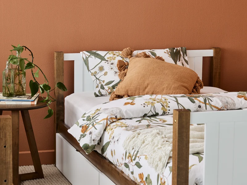 Myer King Single Bunk Bed with Storage | Rustic Walnut Hardwood Frame
