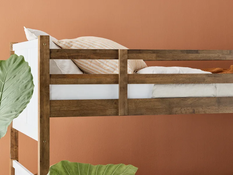 Myer King Single Bunk Bed with Storage | Rustic Walnut Hardwood Frame