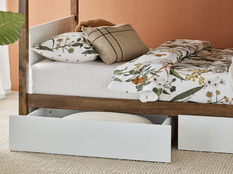 Myer King Single Bunk Bed with Storage | Rustic Walnut Hardwood Frame