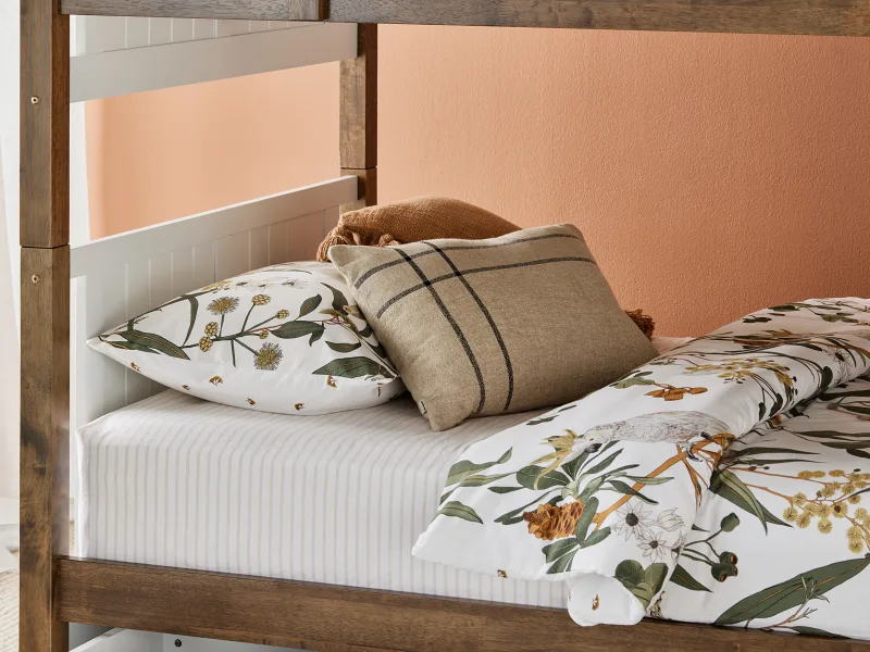 Myer King Single Bunk Bed with Storage | Rustic Walnut Hardwood Frame