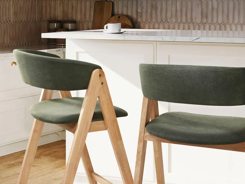 Gaudi Hardwood Counter Bar Stool | Natural | Green Fabric